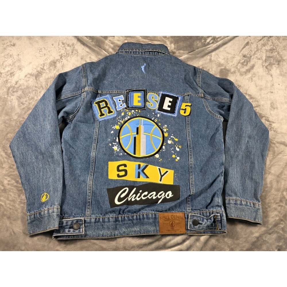 NWT Angel Reese Chicago Sky WNBA Womens‎ Medium FISLL Denim Jean Jacket Graffiti
